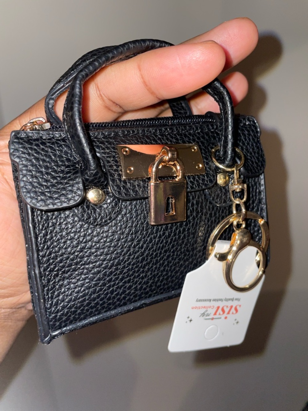 Black Pebbled Leather Mini Satchel Charm - Picture 7 of 9